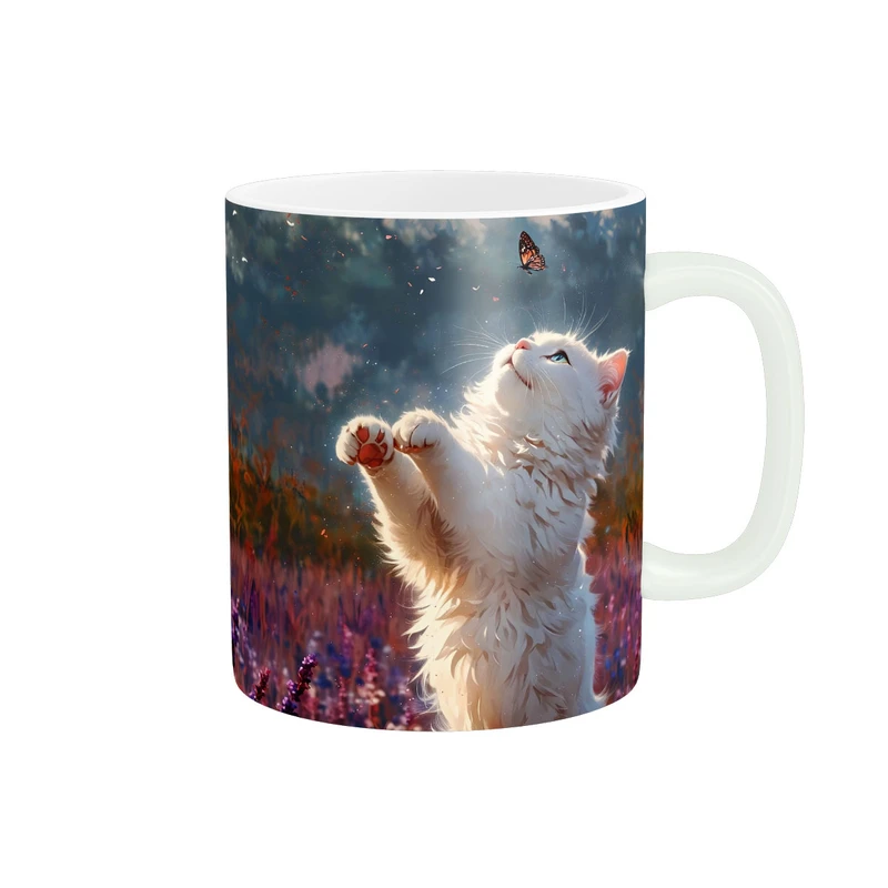 ماگ پاد آفرین مدل گربه بازیگوش کیوت و پروانه کد 918