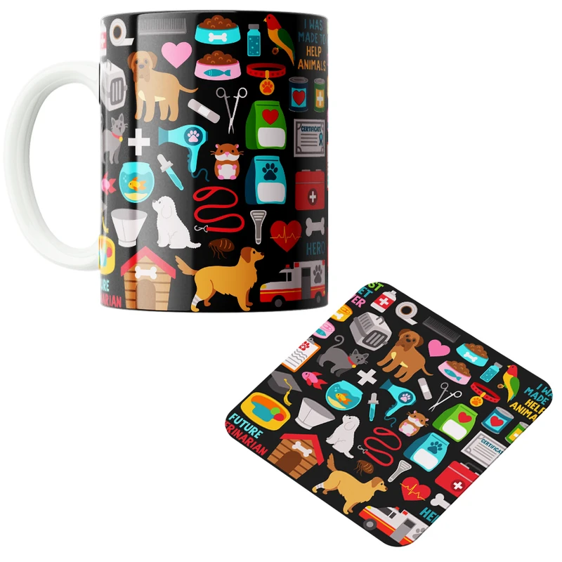 ماگ پاد آفرین مدل دامپزشک پت شاپ حامی حیوانات کد PZ508 به همراه زیرلیوانی