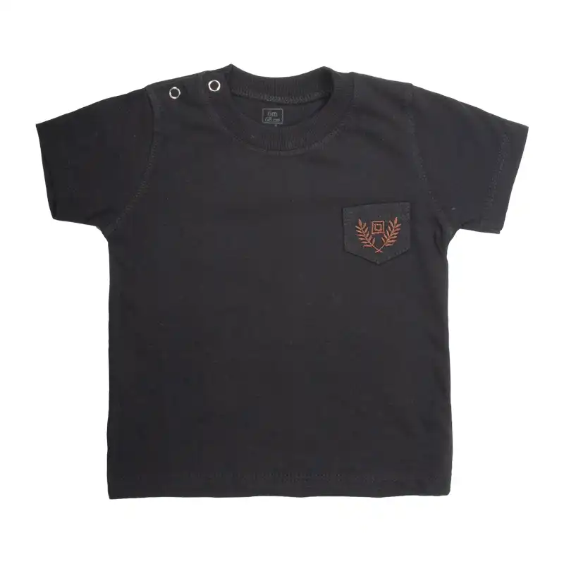 تی شرت آستین کوتاه نوزادی آدمک مدل یقه گرد جیب دار کد 150001 رنگ مشکی