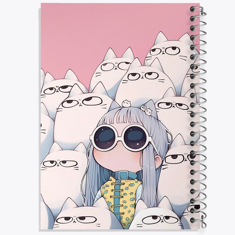 دفتر ژورنال نویسی 50 برگ خندالو مدل نقطه ای طرح دختر و گربه کد N1746