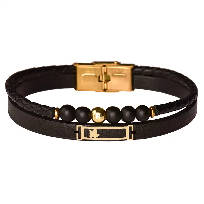 دستبند طلا 18 عیار مردانه کرابو طرح برگ مدل Kr102321