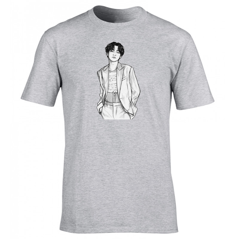 تی شرت آستین کوتاه پسرانه مدل ملانژ طرح بی تی اس کد 0180