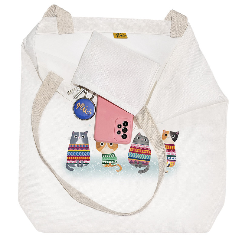 ساک خرید پارچه ای خندالو طرح گربه مدل توت بگ کد 409