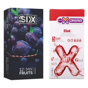  کاندوم سیکس مدل Mix Fruits بسته 12 عددی به همراه کاندوم ایکس دریم مدل Hot بسته 12 عددی