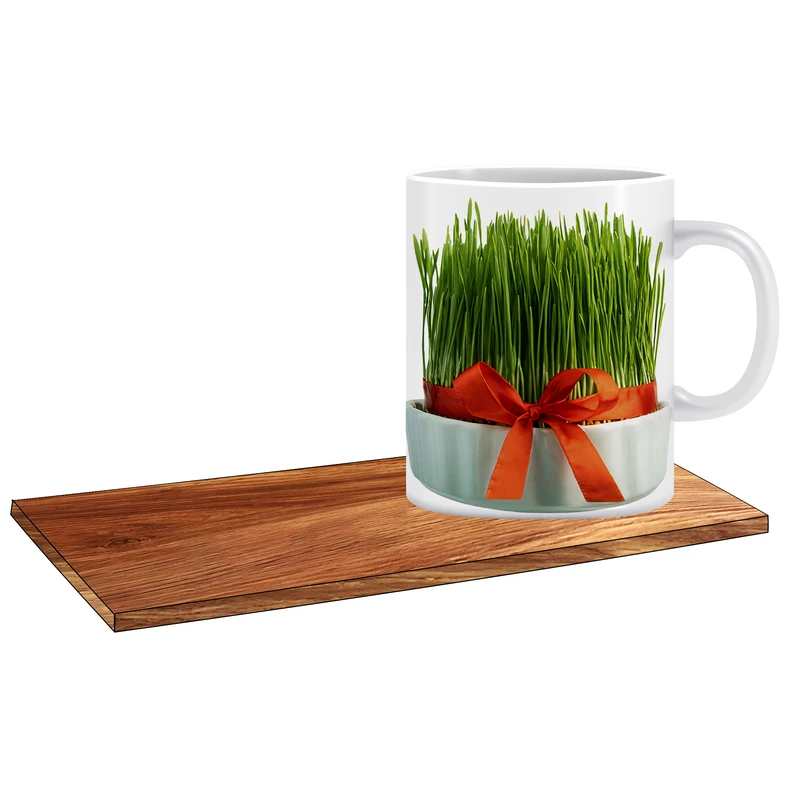 ماگ ال ایکس پی طرح سبزه هفت سین کد 384 به همراه زیر لیوانی