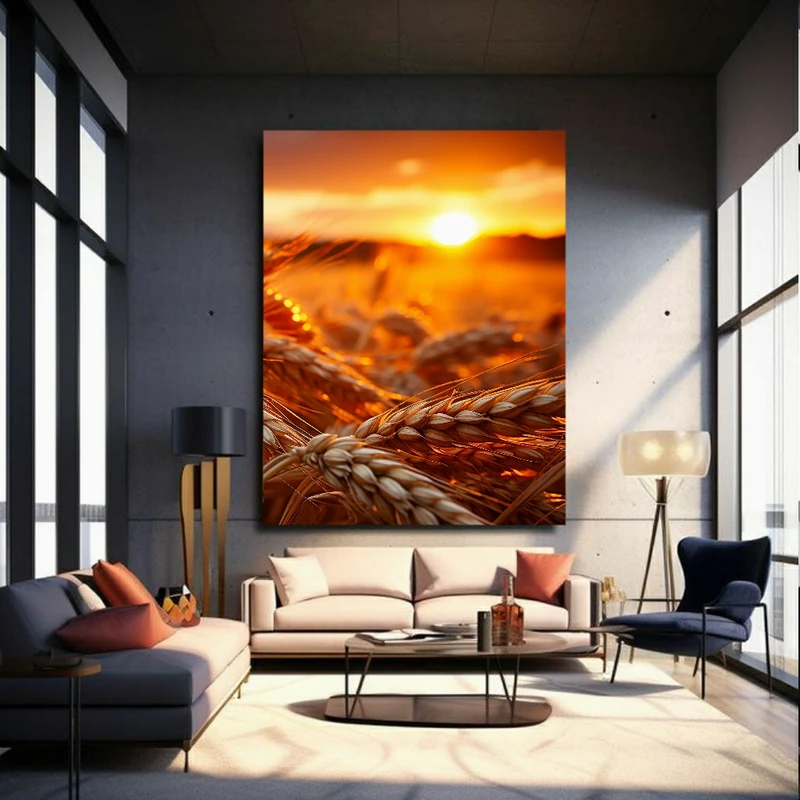 تابلو بوم طرح طبیعت مدل غروب مزرعه گندم کد PP2735