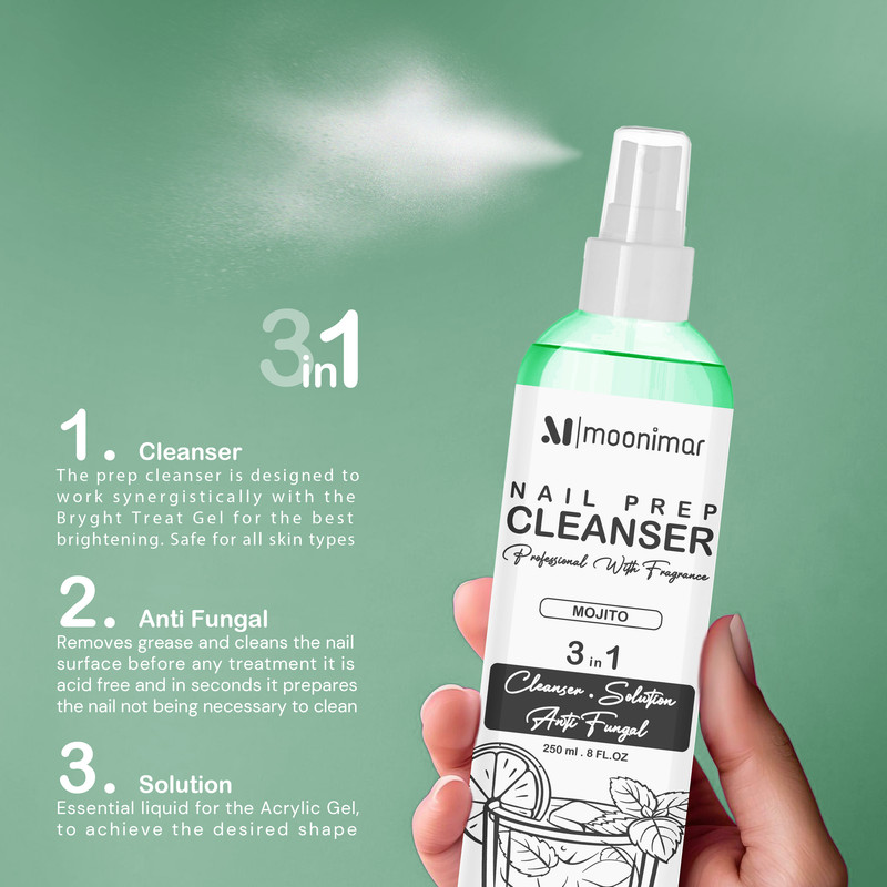 کلینزر کاشت ناخن مونیمار مدل mojito حجم 250 میلی لیتر