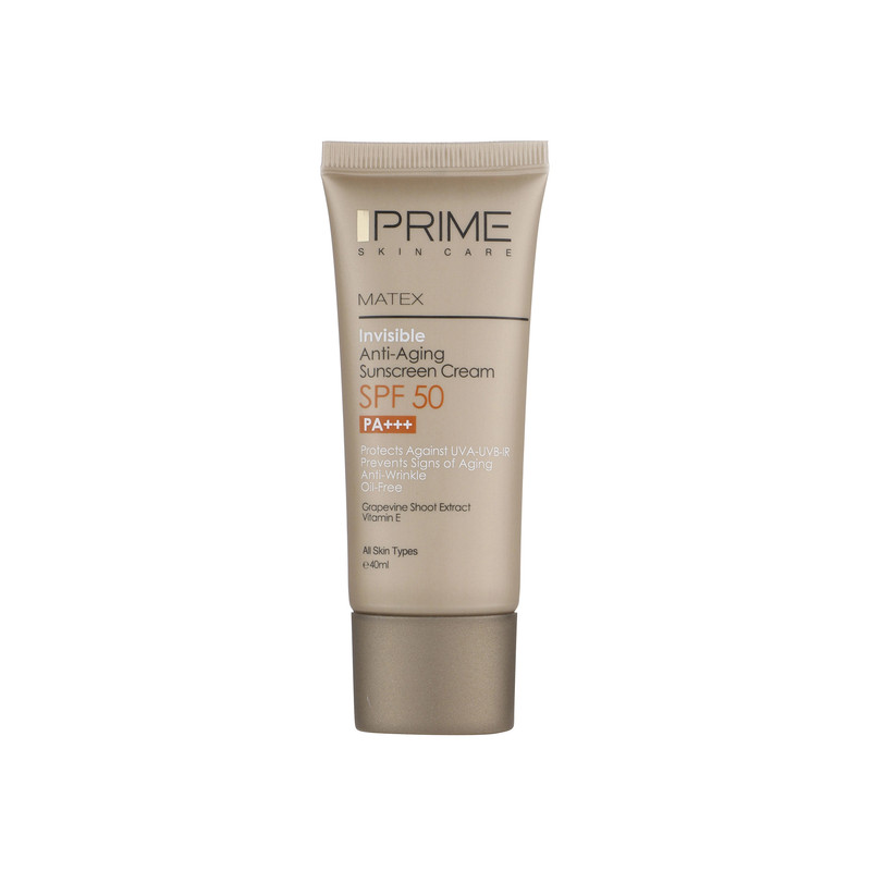 کرم ضد آفتاب بدون رنگ پرایم SPF50 مدل Matex Colorless محافظ UVA ،UVB و +++PA ضد چروک، ضد پیری، مناسب انواع پوست حجم 40 میلی‌لیتر