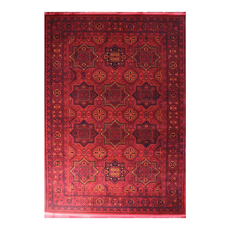 فرش ماشینی 700 شانه فرش هیوا زمینه قرمز لاکی حاشیه لاکی مدل 233