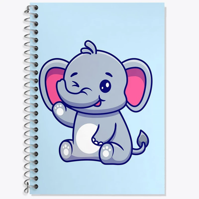 دفتر زبان 50 برگ خندالو مدل دو خط طرح حیوانات بامزه فیل کد 25442