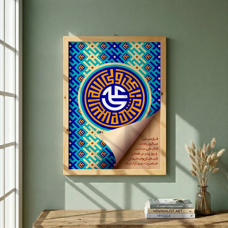 تابلو طرح ولادت امام علی (ع) مدل G15147 فریم کرم روشن