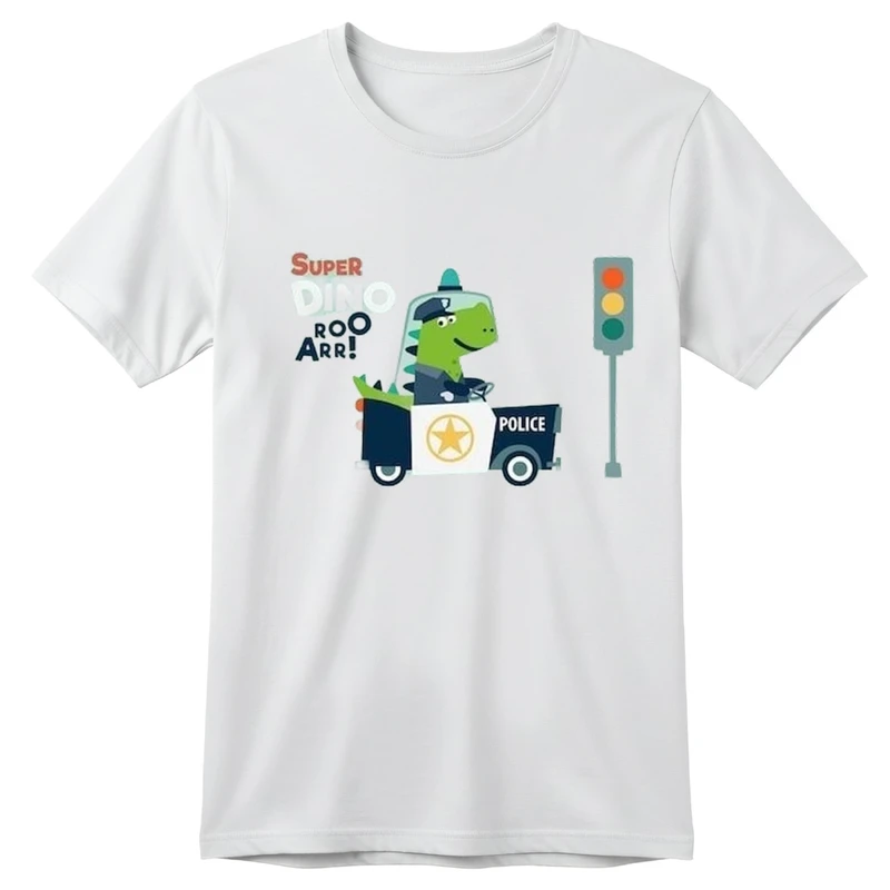 تی‌شرت آستین کوتاه بچگانه مدل تمساح و ماشین پلیس کد p1 