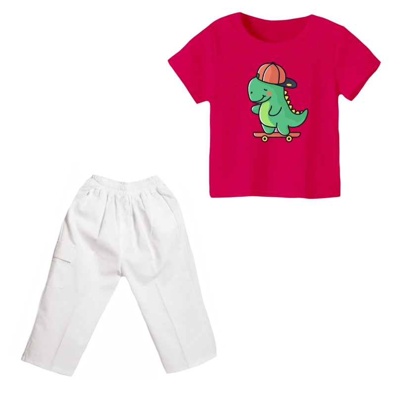 ست تی شرت و شلوارک دخترانه مدل دایناسور کد ۹