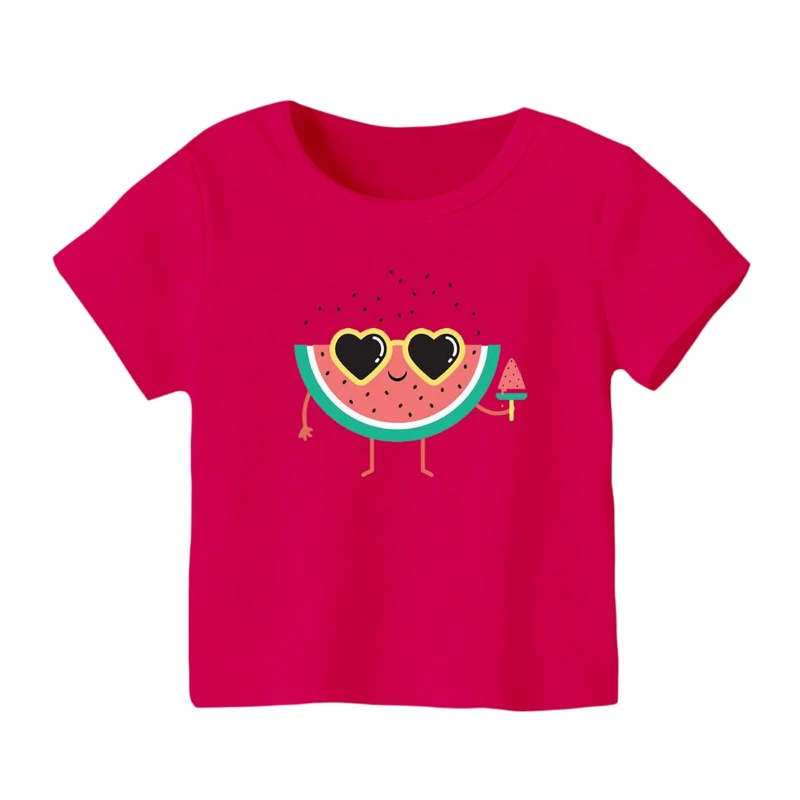 تی شرت آستین کوتاه بچگانه مدل هندوانه یلدایی کد 63 رنگ سرخابی