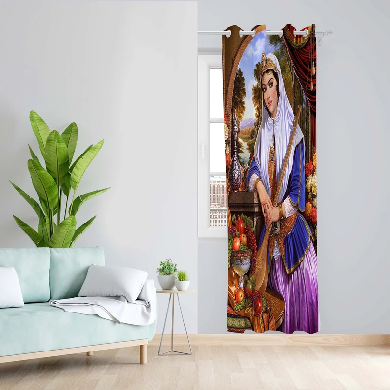 پرده طرح زن ایرانی مدل مخمل پانچی کد 1768 z سایز 140x200 سانتی متر