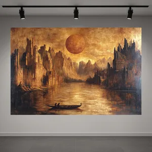 استیکر طرح نقاشی قدیمی رودخانه مدل ماه کامل کد PD1311117