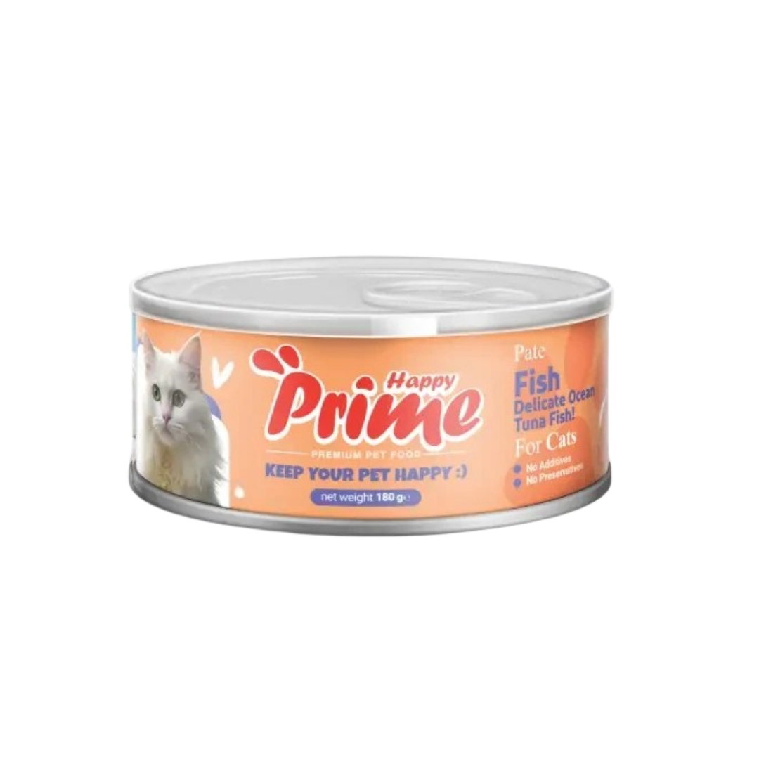 کنسرو غذای گربه بالغ هپی پرایم مدل پته طعم ماهی وزن 120 گرم