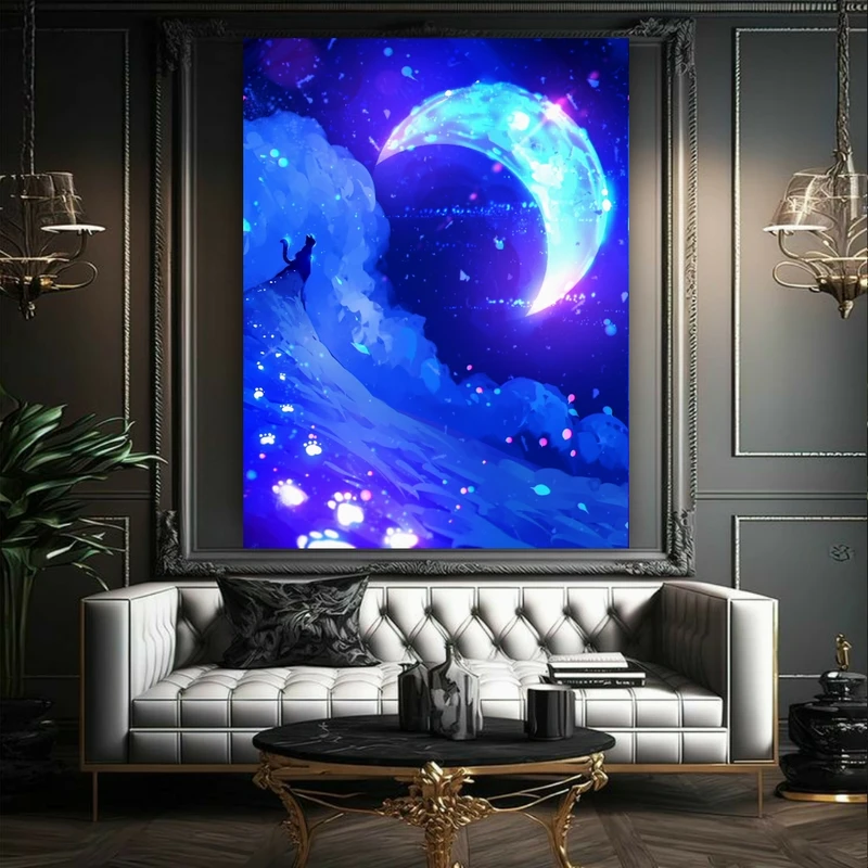 تابلو بوم طرح مخمل مدل تابش ماه در شب زمستانی کد FP2242