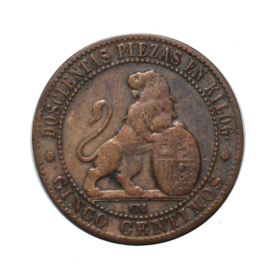 سکه تزیینی مدل 5 سنتیمو اسپانیا  1870 میلادی
