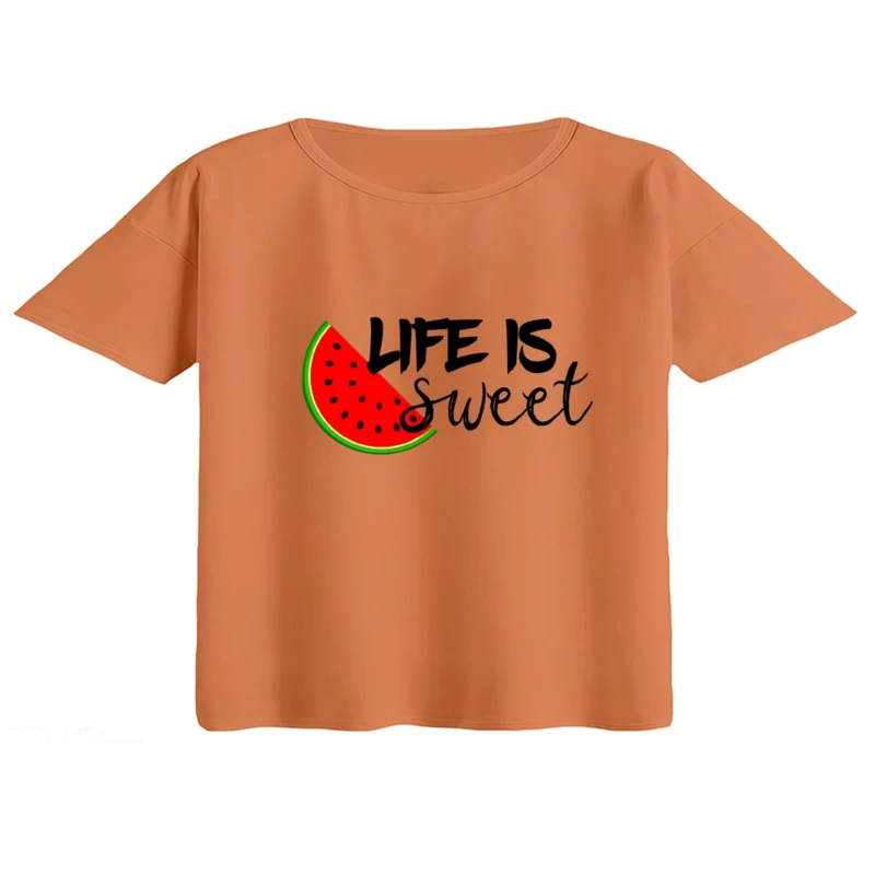 کراپ تی‌شرت آستین کوتاه زنانه مدل هندوانه یلدایی کد 59