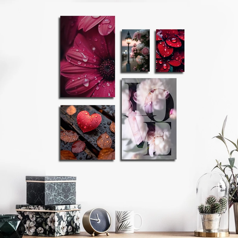 تابلو شاسی بکلیت طرح برگ پاییزی و گل بهاری مدل SH-3052 مجموعه 5 عددی