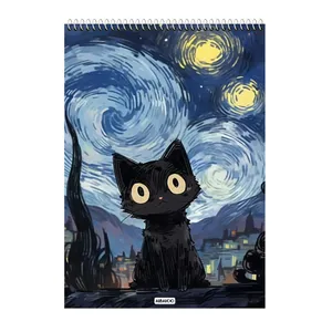 دفتر شطرنجی 100 برگ آلبالو طرح گربه ونگوک کد 5005