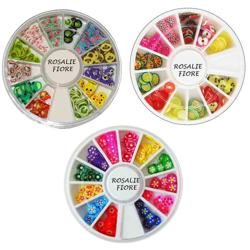 تزیین ناخن رزالی فیوره مدل میوه و گل و حیوانات مجموعه 3 عددی