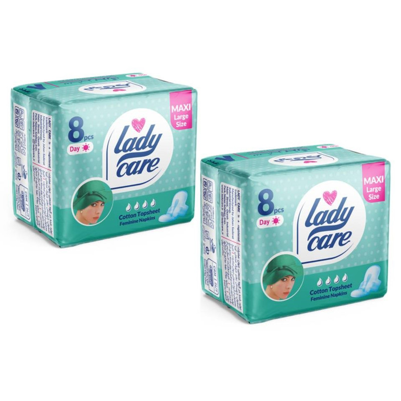 نوار بهداشتی بالدار نازک روز لیدی کر مدل کلاسیک سایز خیلی بزرگ 2 بسته 8 عددی