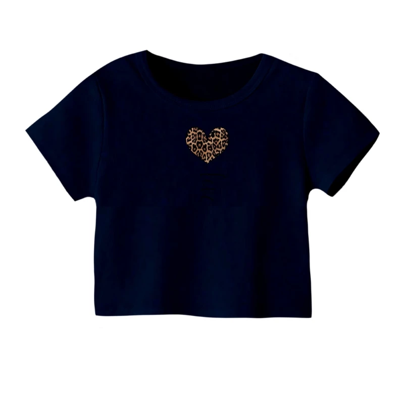 کراپ‌ تی‌شرت آستین کوتاه زنانه مدل قلب مینیمال کد 04