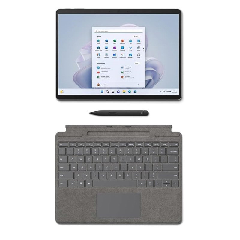 تبلت مایکروسافت مدل Surface Pro 9-i7 1255U ظرفیت 1 ترابایت و رم 32 گیگابایت به همراه کیبورد Signature Platinum و قلم Slim Pen 2