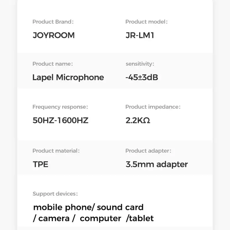 میکروفن یقه ای جوی روم مدل JR-LM12M