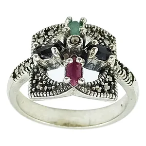 انگشتر نقره زنانه سلین کالا مدل یاقوت و زمرد ce-As306