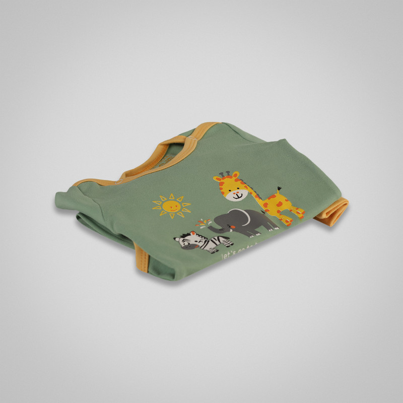 ست بادی و شلوار راحتی نوزادی پسرانه نخی طرح حیوانات مانینی مدل jungle 