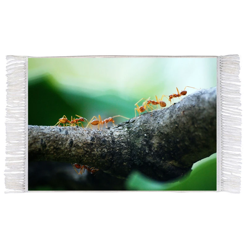 فرش ماشینی دیوارکوب اطلس آبی طرح مورچه روی شاخه درخت مدل T1642 