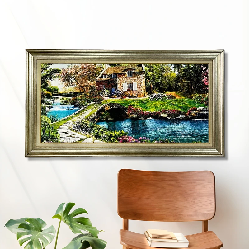 تابلو فرش ماشینی طرح دستبافت مدل خانه سنگی کد 8526