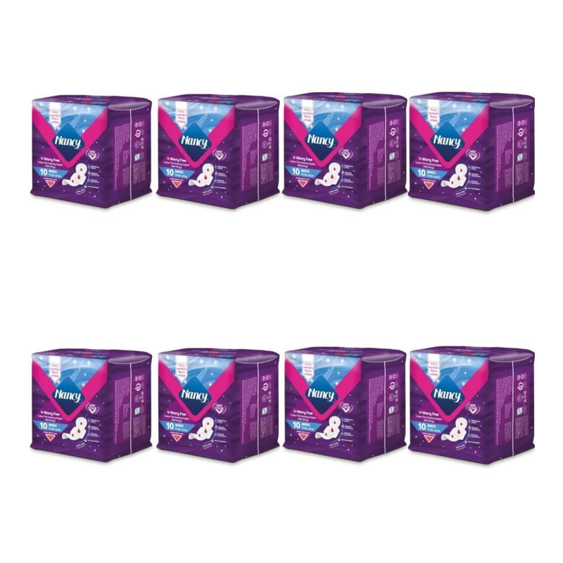 نوار بهداشتی بالدار نازک ضد حساسیت شب و روز نانسی مدل ماکسی با جذب خیلی زیاد سایز خیلی بزرگ هشت بسته 10 عددی