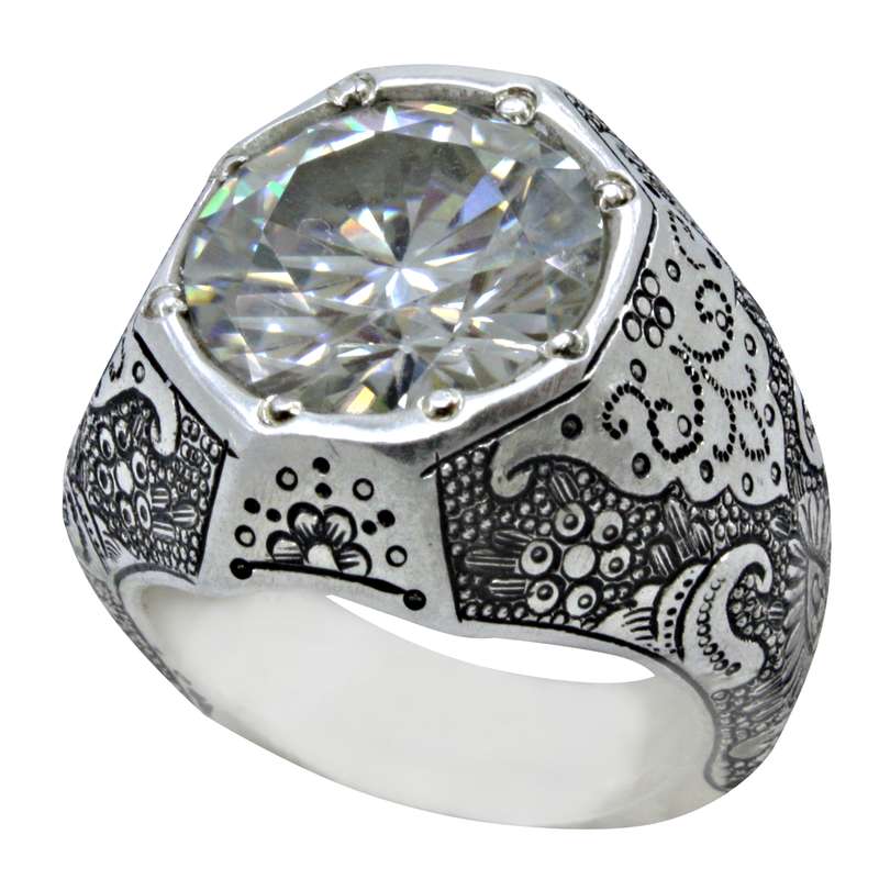 انگشتر نقره مردانه مدل موزانایت کد a73