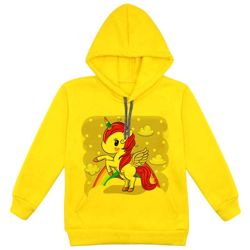 هودی دخترانه مدل تکشاخ F26 رنگ زرد