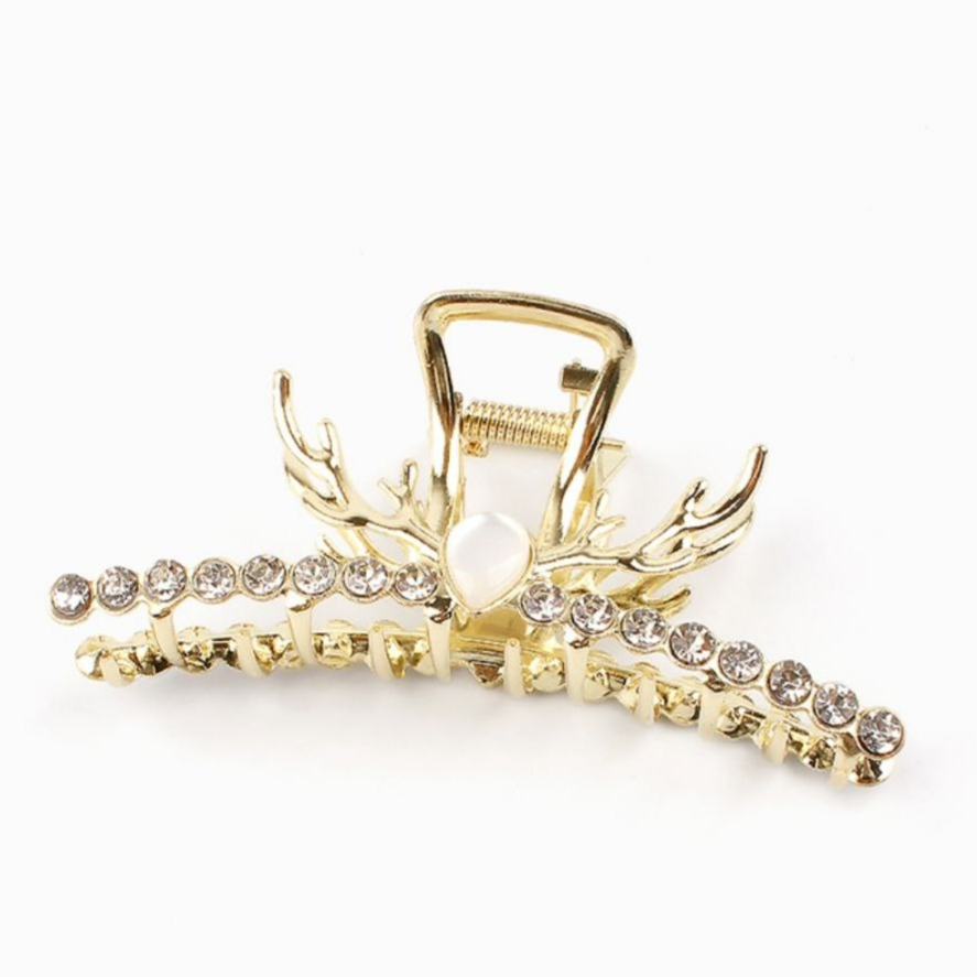 کلیپس مو زنانه مدل فلزی نگین دار طرح شاخ گوزن