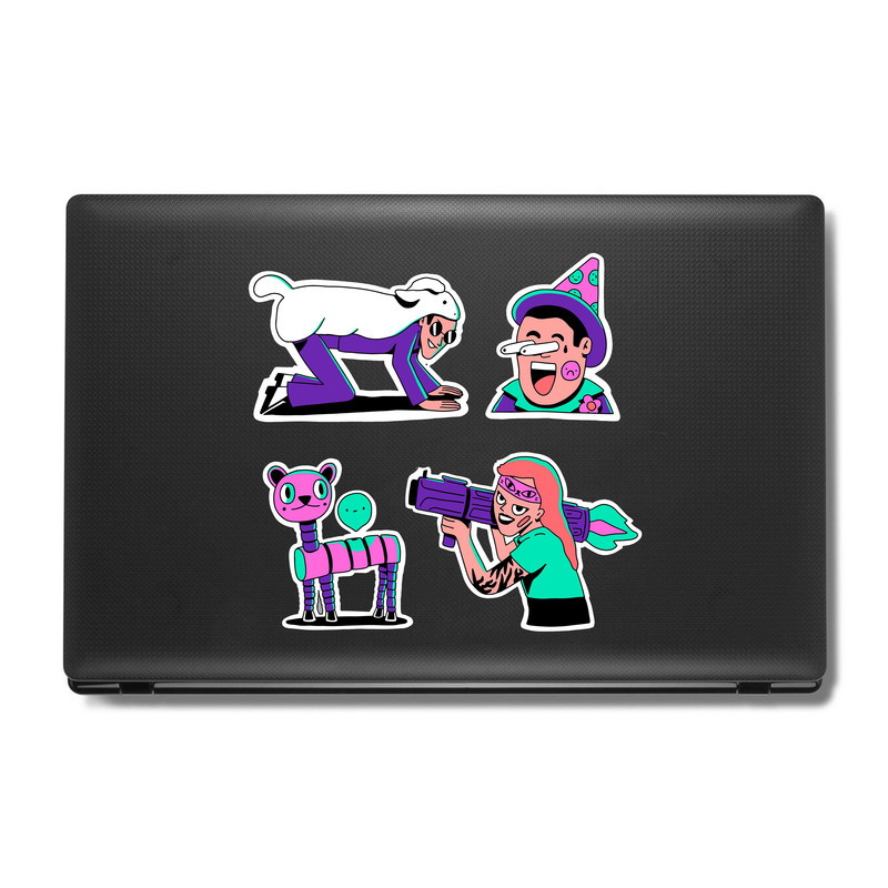 استیکر لپ تاپ و موبایل بووم طرح رنگ های اسیدی کد MR83 مجموعه 4 عددی