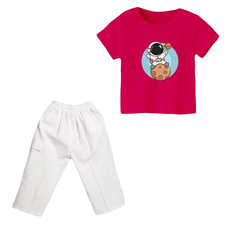 ست تی شرت و شلوارک دخترانه مدل فضانورد کد ۱۸