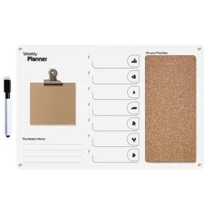 تخته وایت برد طرح پلنر هفتگی پین برد دار سایز 19.5×29.5 سانتی‌متر به همراه ماژیک