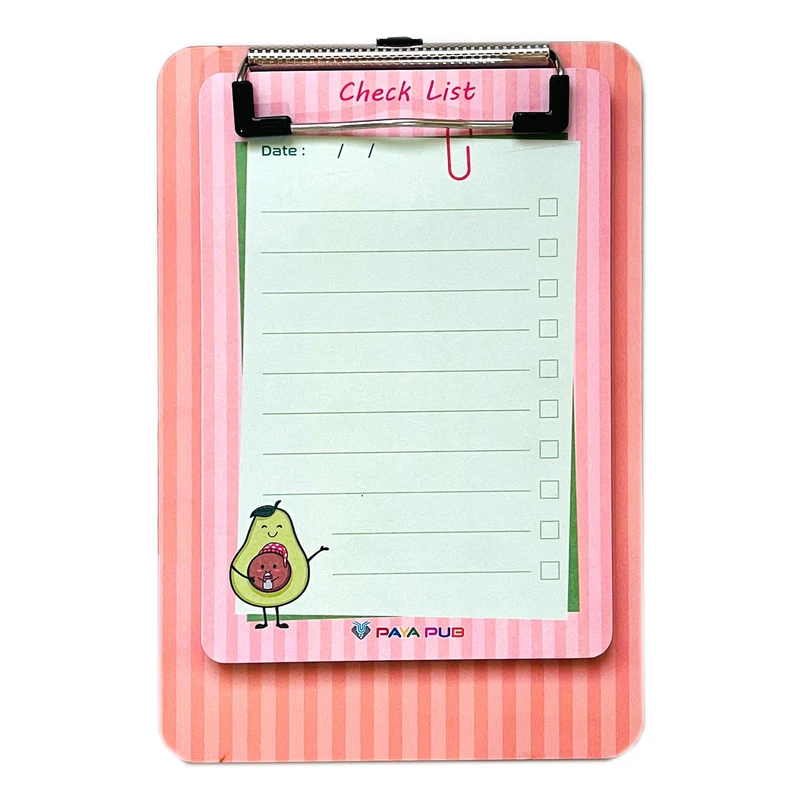 تخته شاسی پایاپاب مدل چک لیست طرح آووکادو سایز A5 به همراه کاغذ یادداشت