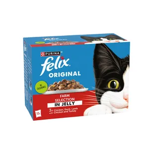 پوچ گربه بالغ فلیکس مدل Farm Selection in Jelly با طعم مرغ بسته ۱۲ عددی
