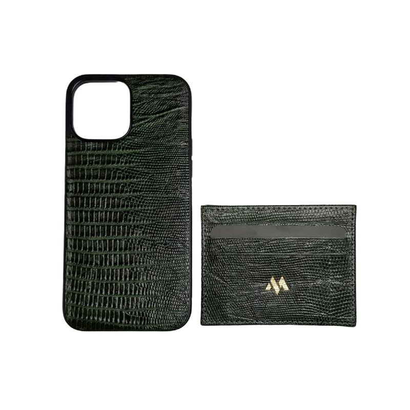 کاور مدل چرم طبیعی لیزارد مناسب برای گوشی موبایل اپل Iphone 14 pro max به همراه جاکارتی
