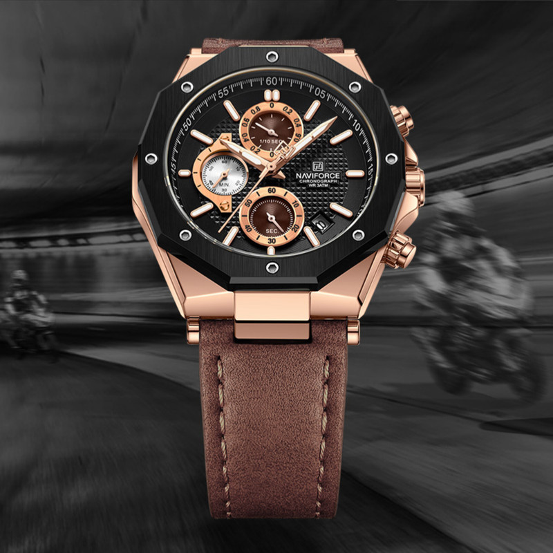 ساعت مچی عقربه‌ای مردانه نیوی فورس مدل کرنوگراف تقویمدار کد NF8028-RG.B.D