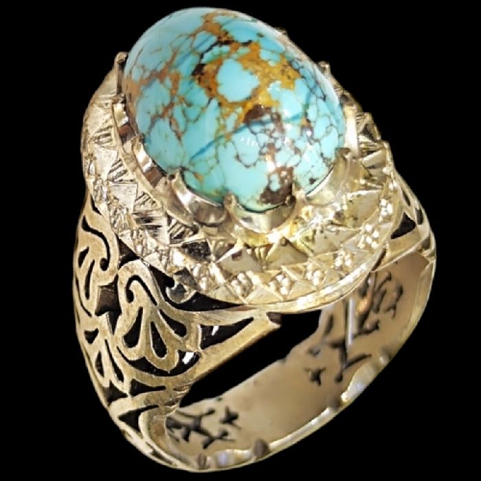 انگشتر نقره مردانه مدل سنگ فیروزه نیشابور رکاب دست ساز کد 5000 -  - 1