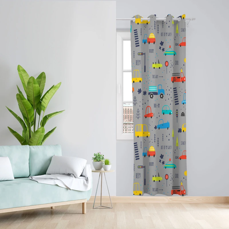  پرده مدل اتاق کودک مخمل پانچی طرح ماشین کد 4594 سایز 140x280 سانتی متر