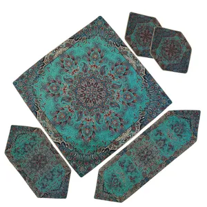 ست 5 تکه رومیزی ترمه کیمیا گوهر طرح فیروزه کد KGTER1