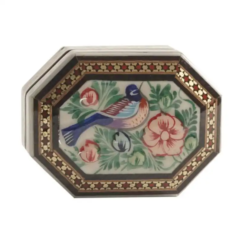 جعبه جواهرات خاتم کاری مدل گل و مرغ کد 03